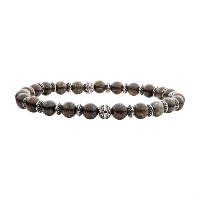 6mm Bronze Stones with Black Oxidized Beads 7.5" Bracelet BR37969