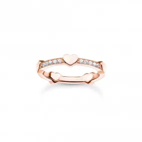 Charming Rose Gold Plated White Pavé Hearts Ring TR2391-416-14