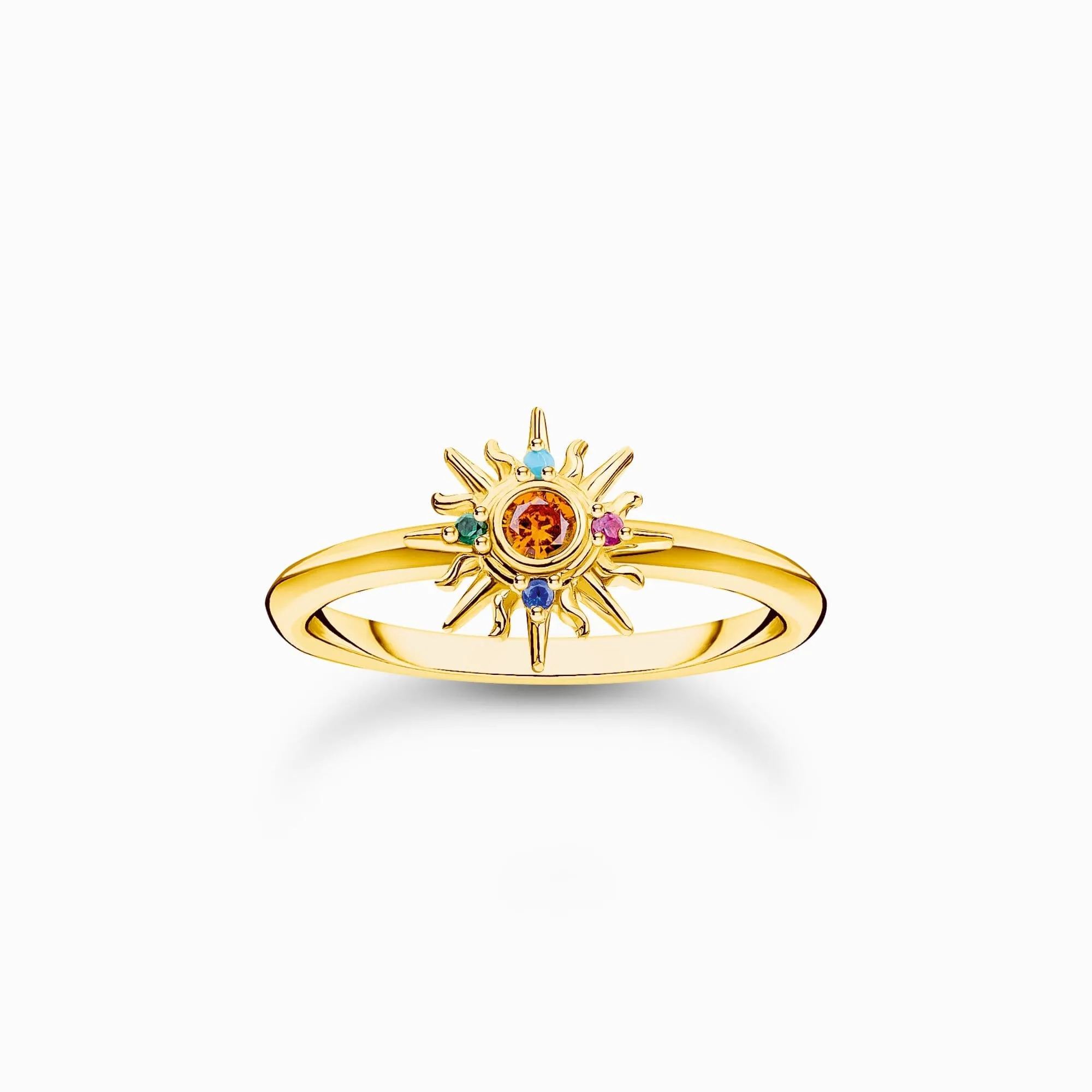 Charming Sterling Silver Gold Plated Colourful Stones Sun Ring TR2458-488-7