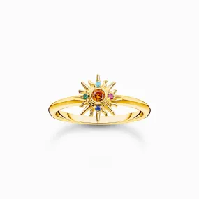 Charming Sterling Silver Gold Plated Colourful Stones Sun Ring TR2458-488-7