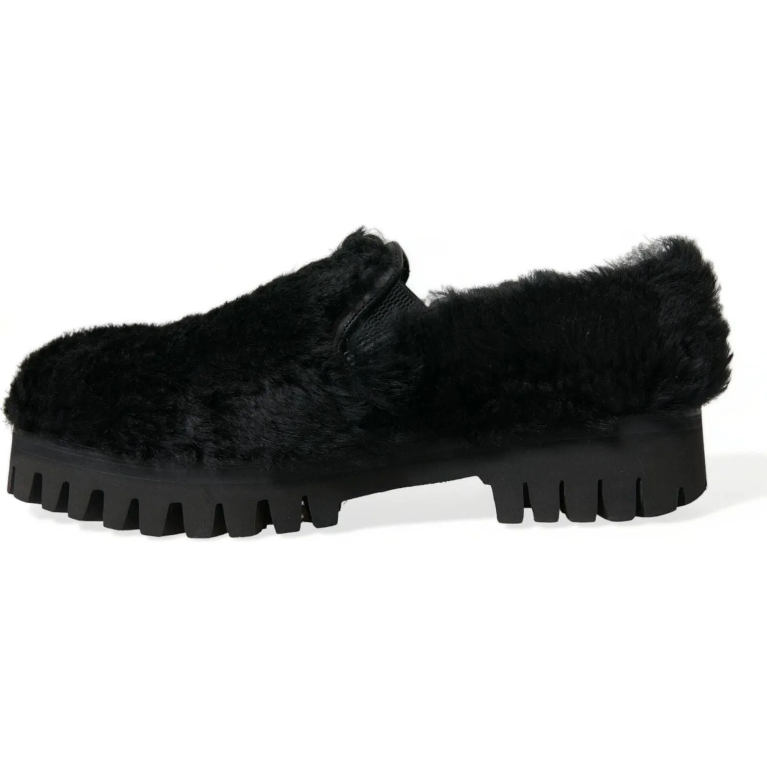 Dolce & Gabbana Elegant Black Fur Slip On Loafers for Men