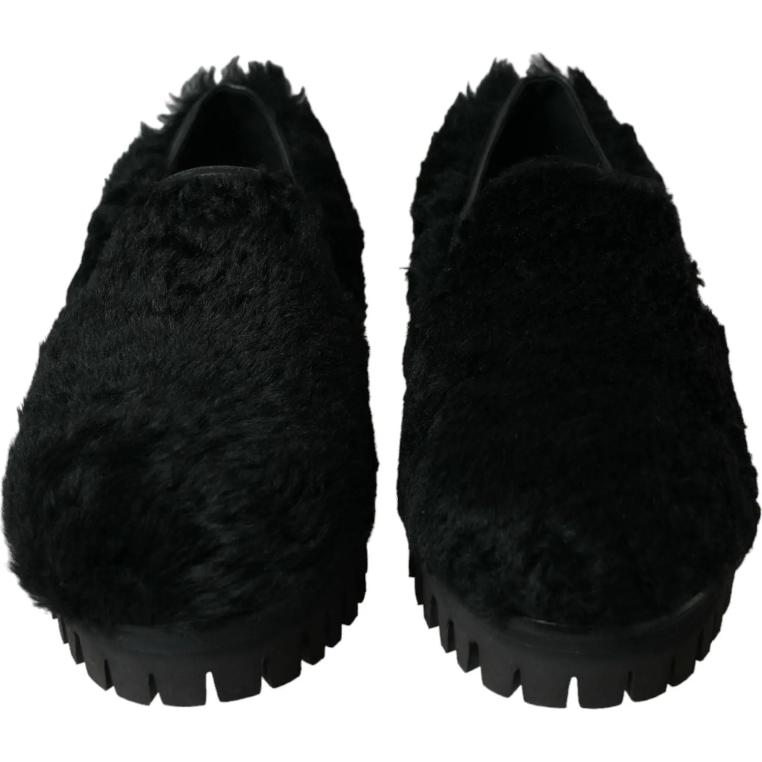 Dolce & Gabbana Elegant Black Fur Slip On Loafers for Men