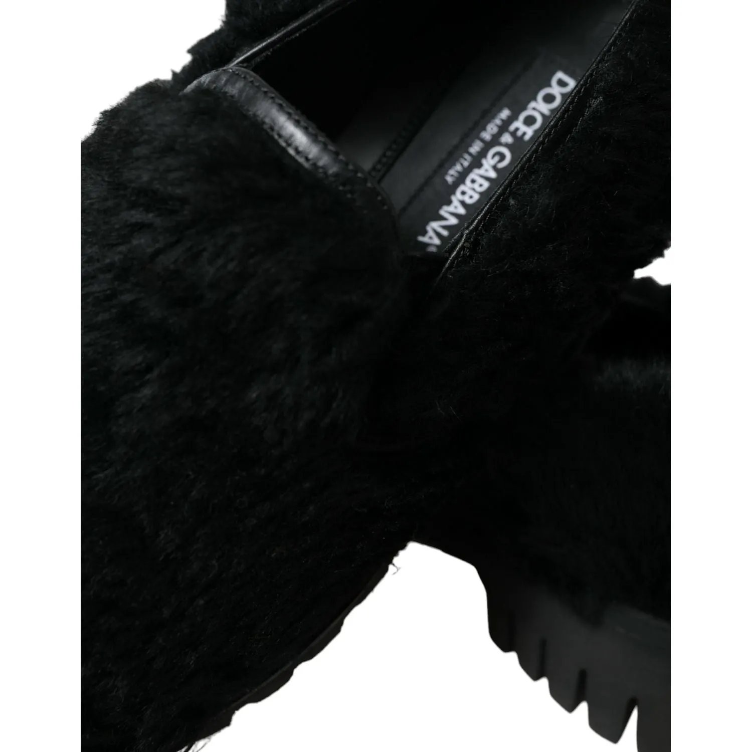 Dolce & Gabbana Elegant Black Fur Slip On Loafers for Men