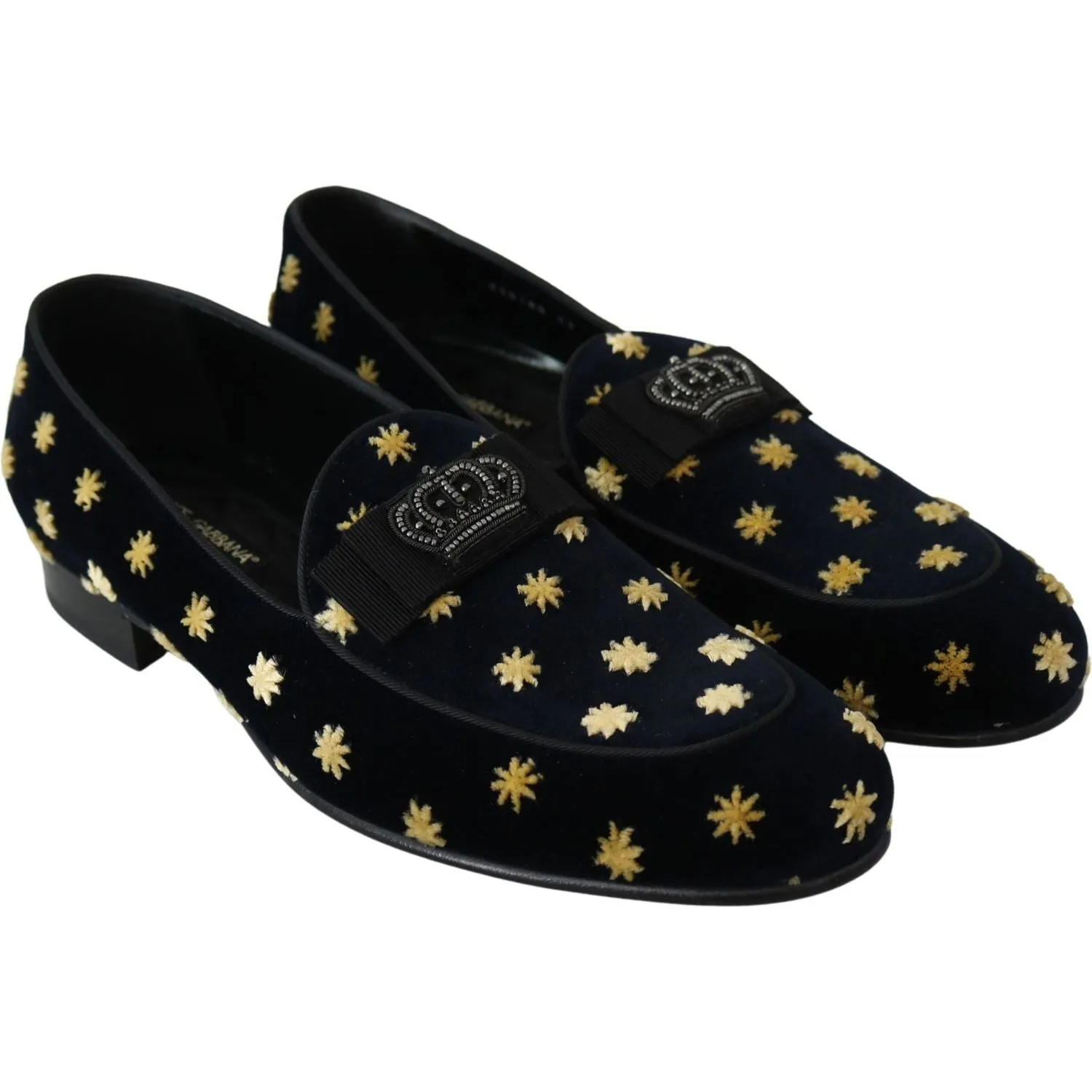 Dolce & Gabbana Elegant Velvet Crown Embroidery Loafers