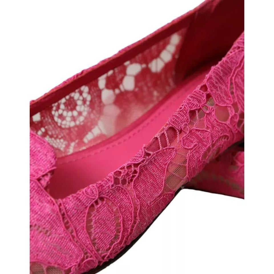 Dolce & Gabbana Pink Taormina Lace Slip On Flats Shoes