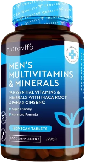 Nutravita High Dose Men's Multivitamins & Minerals - 180 Vegan Tablets with Maca Root & Panax Ginseng