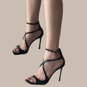 Peep Toe Satin Strap High Heels