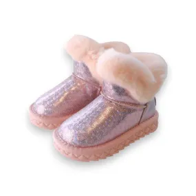 Pink Fur Trim Glitter Boot