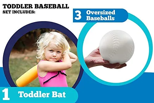 Toddler Baseball Set for Beginners: (1) Plastic, Toddler Baseball Bat & (3) Oversized