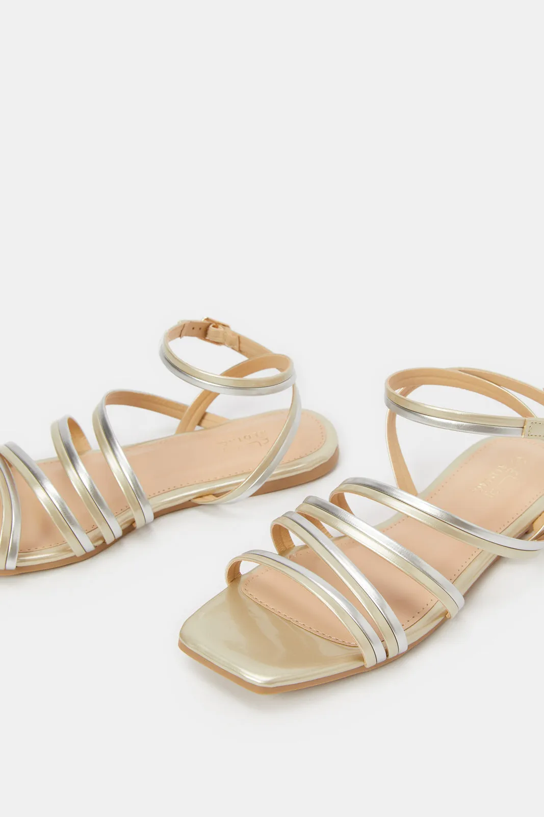 Women Gold And Silver Strappy Sandal